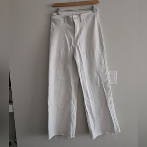 Mango Catherine High Waisted Wide Leg Raw Hem White Jeans Size 6